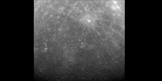 NASA's Mercury Messenger probe captured this historic image of Mercury, the first ever obtained from a spacecraft in orbit about the solar system's innermost planet. The photo was taken on Tuesday (March 29) at 5:20 am EDT.