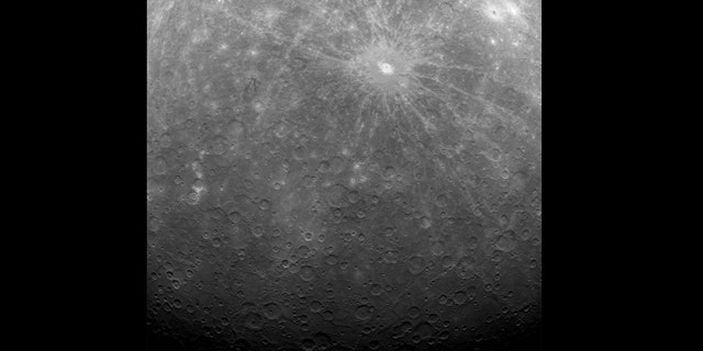 NASA's Mercury Messenger probe captured this historic image of Mercury, the first ever obtained from a spacecraft in orbit about the solar system's innermost planet. The photo was taken on Tuesday (March 29) at 5:20 am EDT.