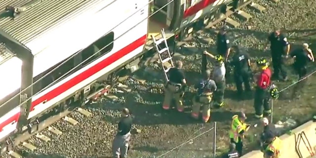 A Metro-North train derailed in Rye, N.Y., May 18, 2017.