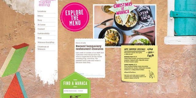 Screenshot of Wahaca restaurants website