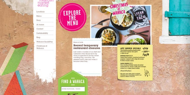 Screenshot of Wahaca restaurants website