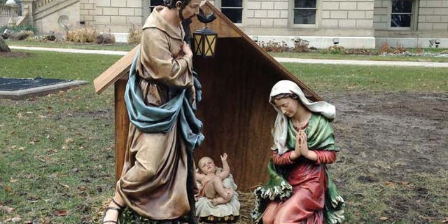 Dec. 19, 2014: A Nativity scene is displayed on the State House grounds in Lansing, Michigan, Dec. 19, 2014.