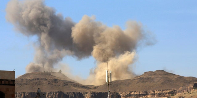 April 17, 2015: Smoke rises after a Saudi-led airstrike on Sanaa, Yemen.