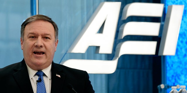 Jan. 23, 2018: CIA Director Mike Pompeo speaks on intelligence issues at the American Enterprise Institute in Washington.