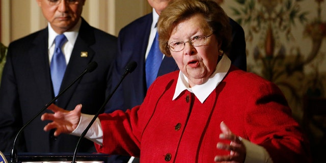 In this May 22, 2013 photo, Sen. Barbara Mikulski, D-Md., speaks at a news conference at the U.S. Capitol in Washington.