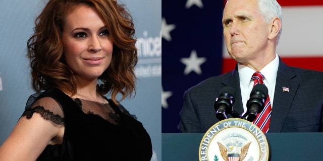 Actress Alyssa Milano demands that Vice President Mike Pence step down from speaking at the upcoming NRA conference.