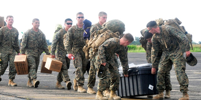 FILE:  Oct. 9, 2014: marines arrival at the Roberts International airport in Monrovia, Liberia.