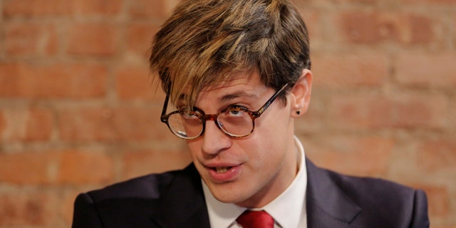 Milo Yiannopoulos addresses the media during a news conference in New York City, NY, U.S. February 21, 2017. REUTERS/Lucas Jackson - RTSZP3W