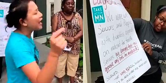 Images from the protest at Rep. Jason Lewis' house in Minnesota.