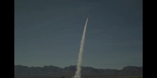 The Miniature Hit to Kill Missile during a test flight, as seen through the lense of a slow motion camera. The missile can travel twice the speed of sound. (Lockheed Martin)