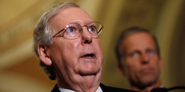 Senate Majority Leader Mitch McConnell speaks to the media about plans to repeal and replace Obamacare on Capitol Hill in Washington, U.S., June 27, 2017. REUTERS/Aaron P. Bernstein - RTS18VLA
