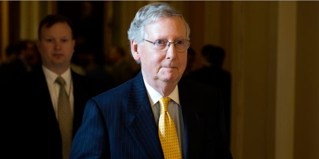 May 5, 2015: Senate Majority Leader Sen. Mitch McConnell of Ky. walks to his office on Capitol Hill in Washington.