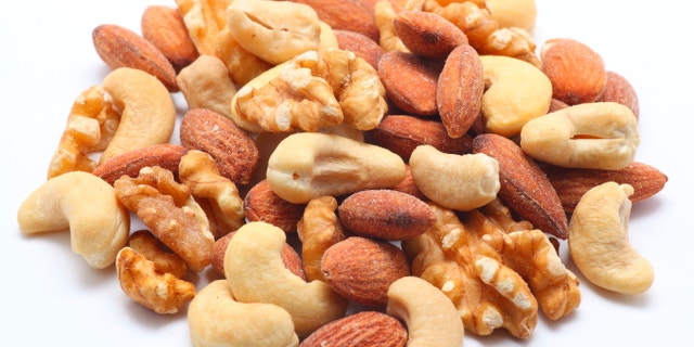 Mixed nuts on white background