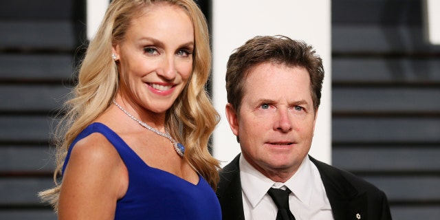 Tracey Pollan and Michael J. Fox at the 2017 Vanity Fair Oscar party.