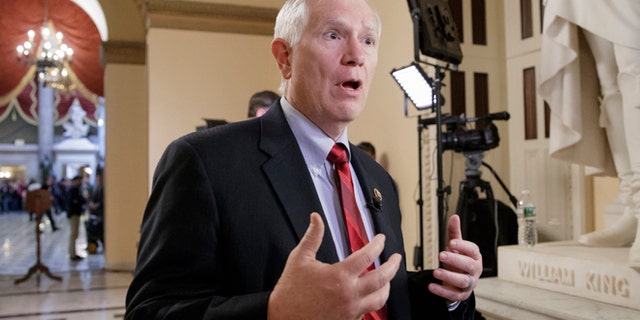 FILE - In this March 22, 2017 file photo, Rep. Mo Brooks, R-Ala. is interviewed on Capitol Hill in Washington. Brooks is using audio of last monthââ¬â¢s shooting involving GOP Whip Steve Scalise and other Republican congressmen in a campaign ad touting his support for gun rights (AP Photo/J. Scott Applewhite, file)