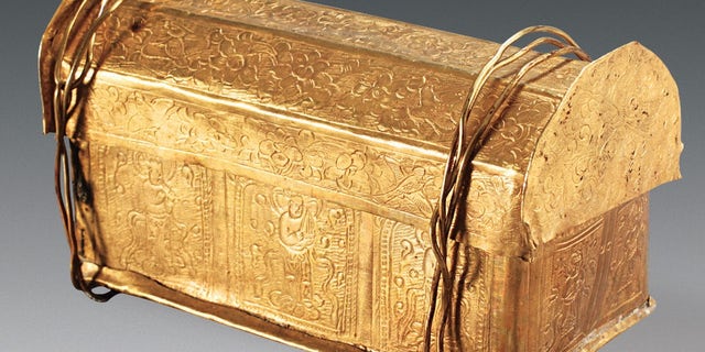 A skull bone of the Buddha was found inside this gold casket, which was stored in a silver casket within the stupa model, found in a crypt beneath a Buddhist temple.