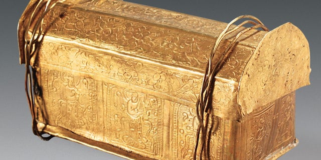 A skull bone of the Buddha was found inside this gold casket, which was stored in a silver casket within the stupa model, found in a crypt beneath a Buddhist temple.
