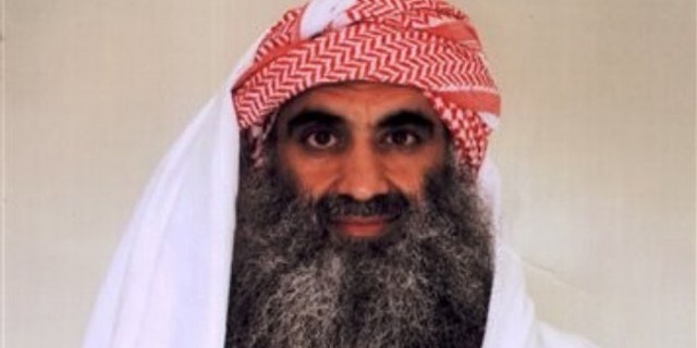 Photo purporting to show Khalid Sheik Mohammed in detention at Guantanamo Bay, Cuba. (AP)