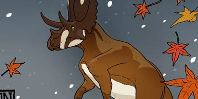 A cartoon rendering of the newly discovered dinosaur, Mojoceratops.