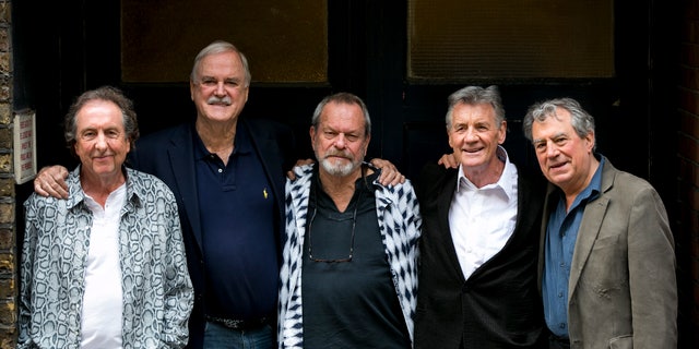 June 20, 2014. From left, Eric Idle, John Cleese, Terry Gilliam, Michael Palin and Terry Jones of the comedy group Monty Python pose for photographers during a photo call in London.
