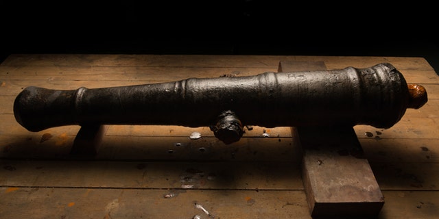 A 17th century cannon, found near the Lajas reef near Fort San Lorenzo, Colon.  The cannons are in conservation at the Patronato Panama Viejo laboratory in Panama City, Panama.  The cannon most likely belonged to Captain Henry Morgan's lost fleet of 1671.