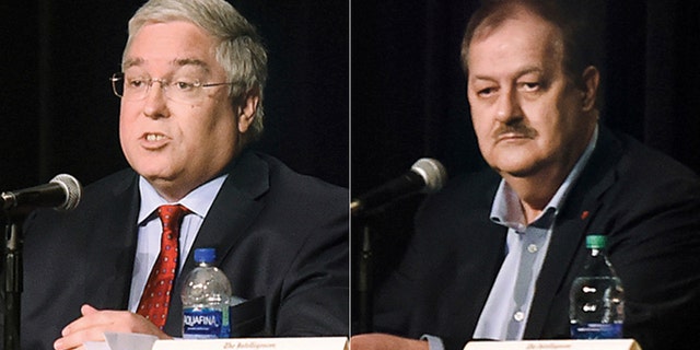 Patrick Morrisey, left, is facing off against Don Blankenship, right, and Rep. Evan Jenkins in West Virginia.
