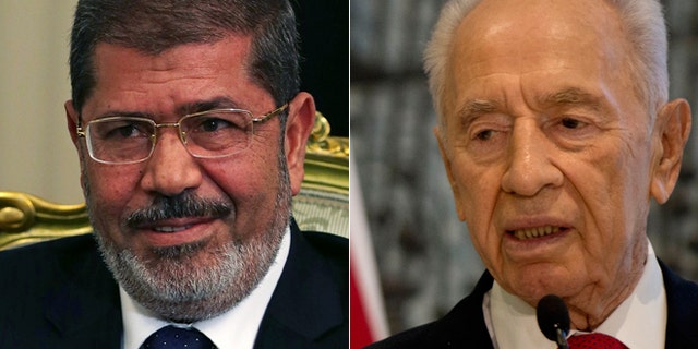 A spokesman for Egyptian President Mohamed Morsi, left, denies sending a letter hoping for peace in the region to Israel's President Shimon Peres, right.