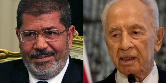 A spokesman for Egyptian President Mohamed Morsi, left, denies sending a letter hoping for peace in the region to Israel's President Shimon Peres, right.