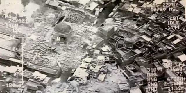 The destroyed Grand al-Nuri Mosque of Mosul in Iraq.