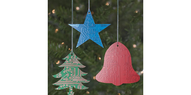 Thinkgeek.com, $19.99, set of 3
What tech geek wouldn't love these recycled computer motherboard ornaments?