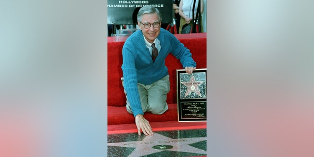 Mr. Rogers accepts his star on the Hollywood Walk of Fame.