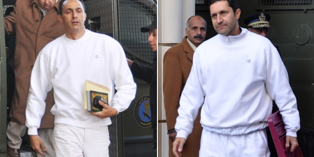 Jan. 24, 2012: FILE - Alaa Mubarak, right, and Gamal Mubarak, left, sons of former Egyptian president Hosni Mubarak, arrive at the court house in Cairo, Egypt.