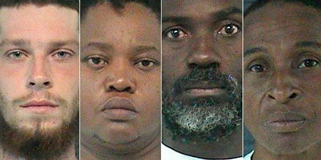 Mug shots for Frederick Blair, 23, Madani Ceus, 37, Nathan Yah, 50, and Ika Eden, 53.