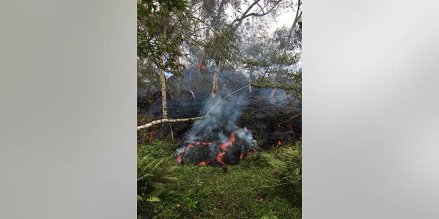The lava from fissure 16 that opened up on Saturday.