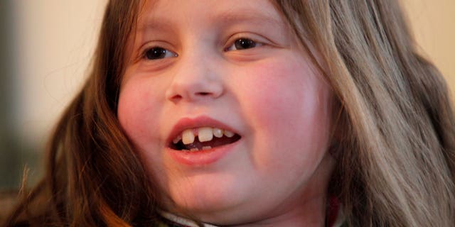 Alannah Shevenell, 9, after receiving six new organs in a groundbreaking operation. (AP Photo/Robert F. Bukaty)