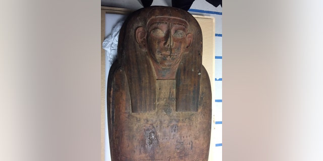 A 2,500-year old coffin that may contain a mummy lies at the University of Sydney in Sydney, Australia March 27, 2018.