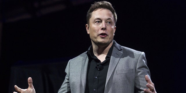 Tesla CEO Elon Musk speaks on stage in April 2015.