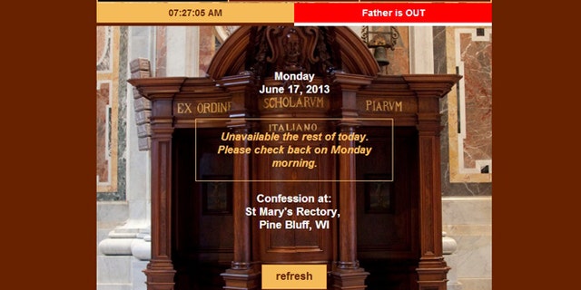 A screenshot of the website for the My Confessor app, where the faithful will be able to keep up digitally with when their local priest is hearing confession.