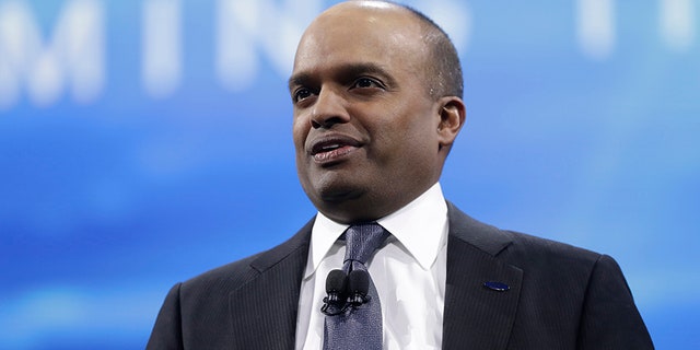 FILE- In this Jan. 9, 2017, file photo, Ford Executive Vice President Raj Nair addresses the North American International Auto show in Detroit. Ford has ousted Nair, one of its top executives, over allegations of unspecified inappropriate behavior. The company said in a statement that Nair, the North America President, is leaving the company immediately. (AP Photo/Carlos Osorio, File)