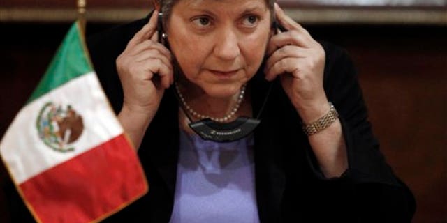 U.S. Department of Homeland Security Secretary Janet Napolitano attends a press conference in Mexico City, Tuesday Nov. 30, 2010. Napolitano is in Mexico to sign bilateral agreements on immigration. (AP Photo/Miguel Tovar)