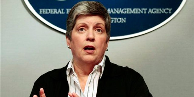 Homeland Security Secretary Janet Napolitano speaks at FEMA headquarters in Washington Aug. 28.