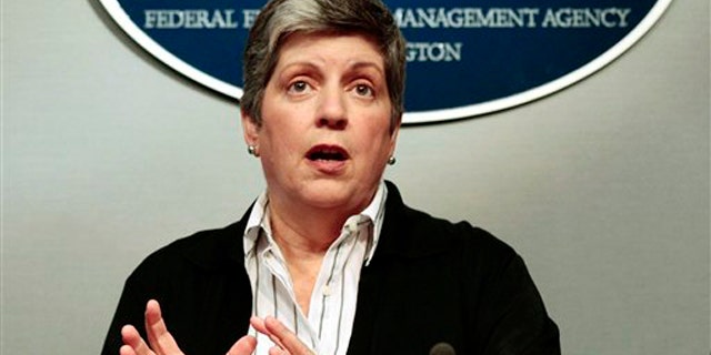 Homeland Security Secretary Janet Napolitano speaks at FEMA headquarters in Washington Aug. 28.