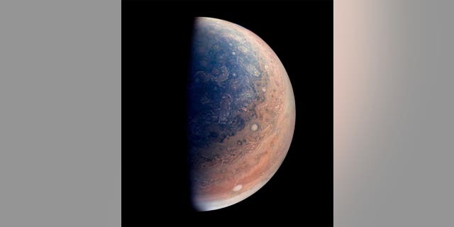 This view of Jupiter’s south pole was created using data from NASA’s Juno spacecraft, which has been orbiting the giant planet since July 2016.