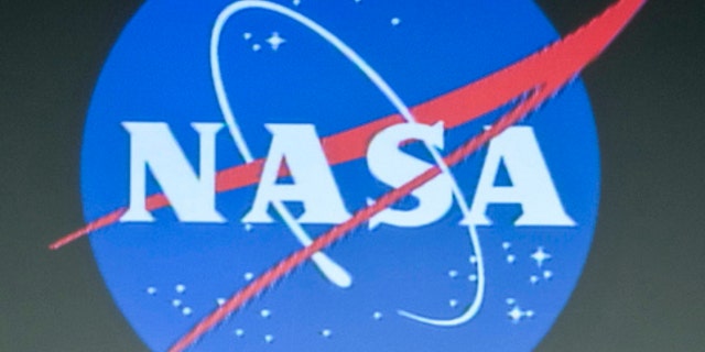 The logo of NASA, the National Aeronautics and Space Administration.