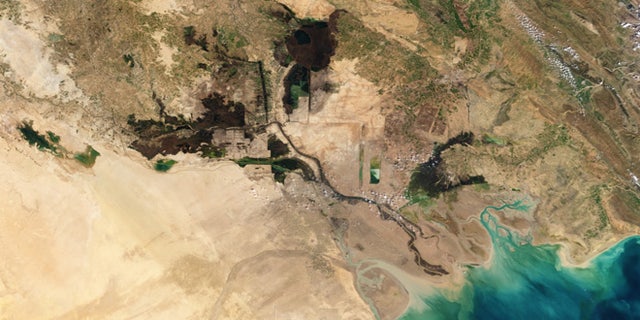 Satellite view of the wetlands in southern Iraq in February 2010