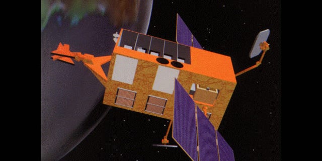 NASA's Rossi X-ray Timing Explorer satellite, shown here in an old artist's illustration, fell to Earth on April 30, 2018, burning up in the atmosphere. The satellite launched in 1995 and was decommissioned in 2012.