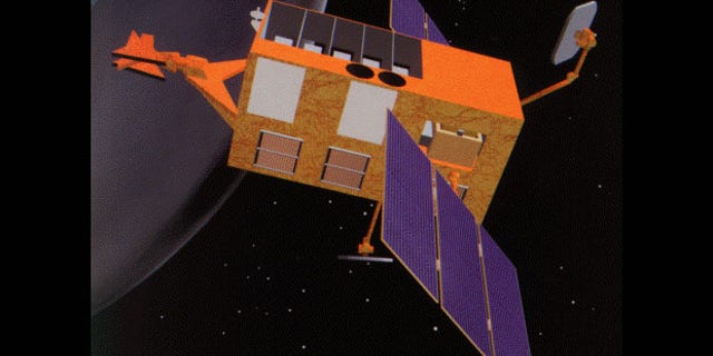 NASA's Rossi X-ray Timing Explorer satellite, shown here in an old artist's illustration, fell to Earth on April 30, 2018, burning up in the atmosphere. The satellite launched in 1995 and was decommissioned in 2012.