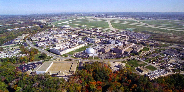 An aerial view of NASA's Glenn Research Center at Lewis Field, Cleveland, Ohio.