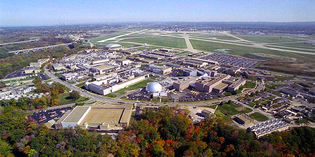 An aerial view of NASA's Glenn Research Center at Lewis Field, Cleveland, Ohio.