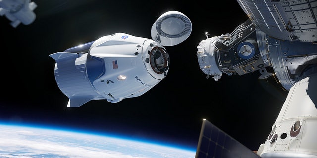 In this illustration, a SpaceX Crew Dragon spacecraft approaches the International Space Station for docking. (Photo credit: NASA/SpaceX)